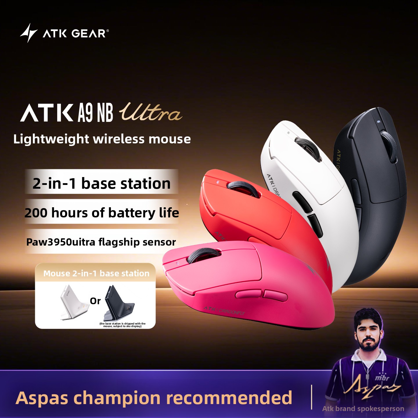 Esports Gaming Station - ATK A9 NB Ultra Lightweight Wireless