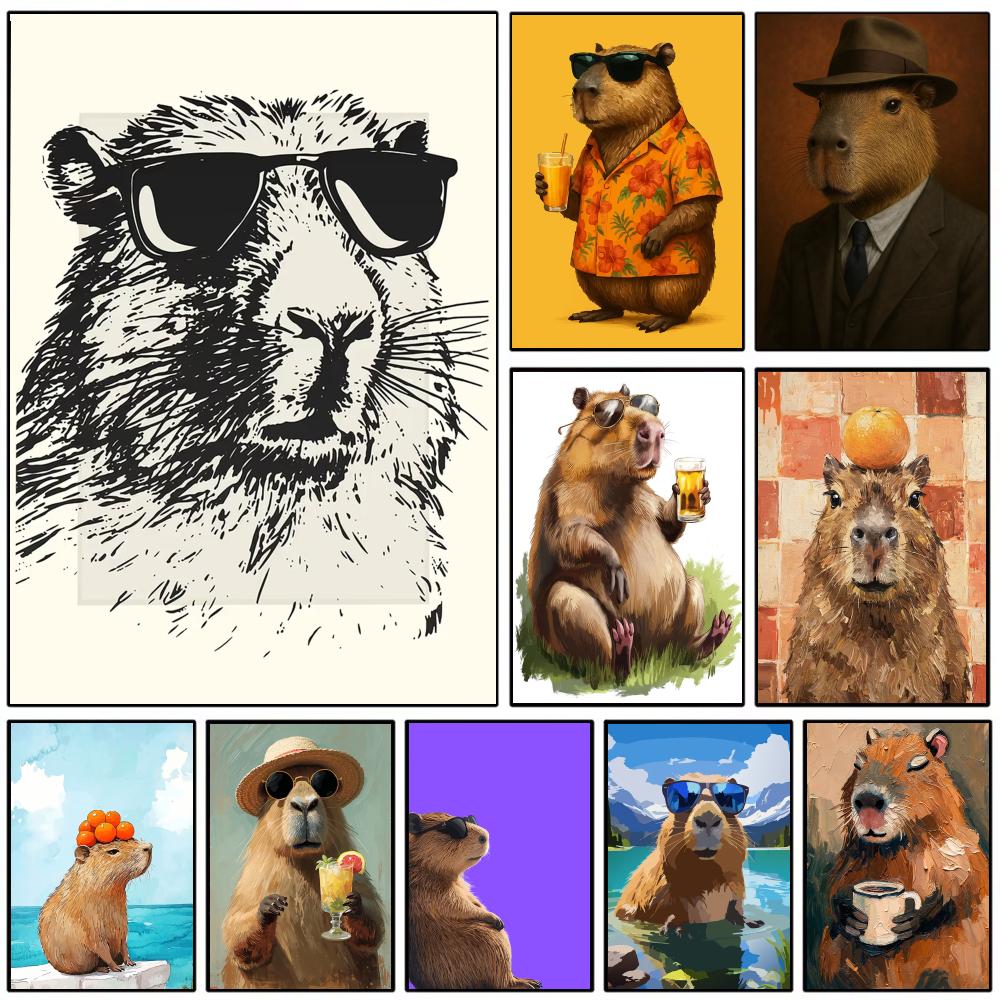 Esports Gaming Wallpaper - Sunglasses Capybara Print Wall Poster Self-adhesive