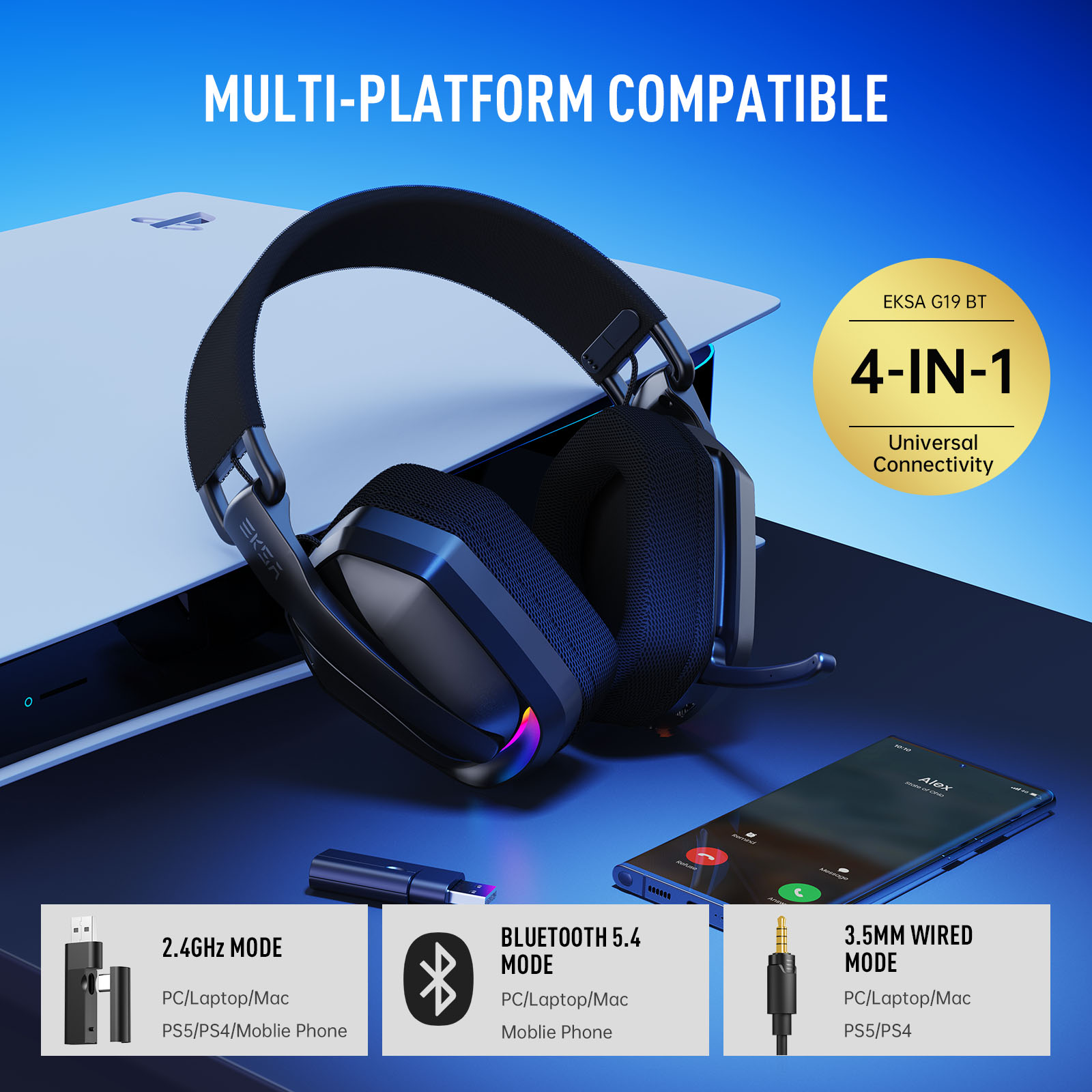 EKSA G19BT 2.4GHz Wireless Gam - đánh giá và giá Esports Gaming Headphones