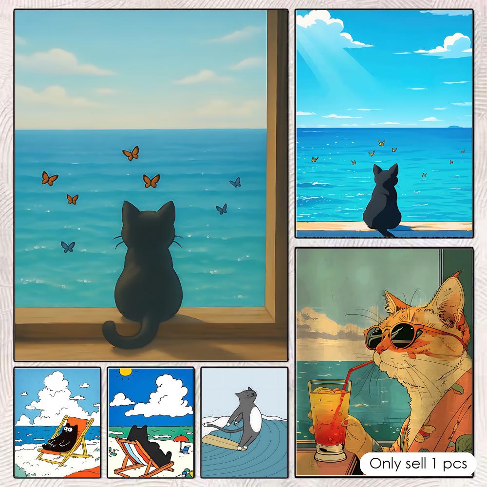 Cat on Beach Poster Wall Art R - đánh giá và giá Esports Gaming Wallpaper