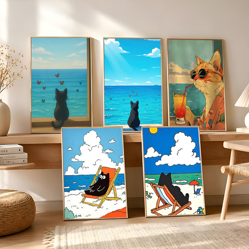 Cat on Beach Poster Wall Art R - đánh giá và giá Esports Gaming Wallpaper